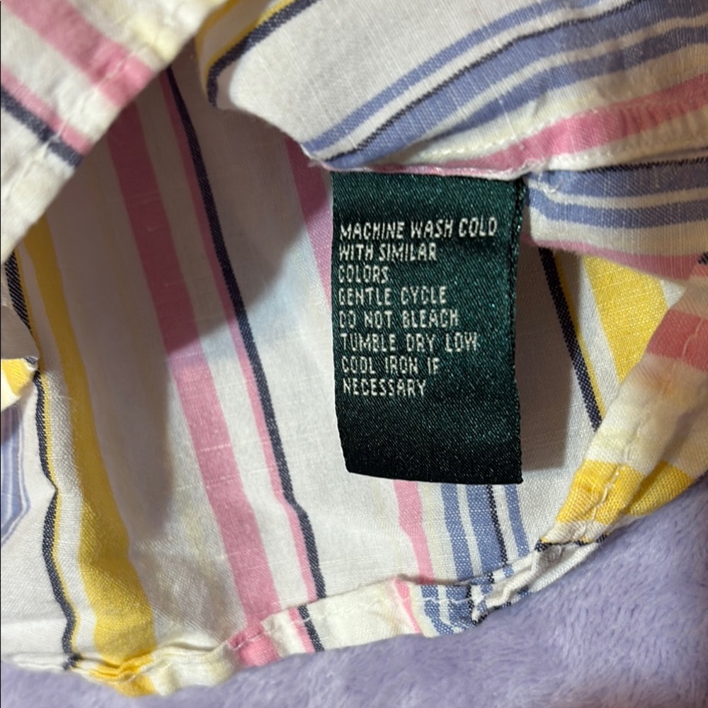 Lauren Ralph Lauren Linen Cotton Shirt L Striped Pink Yellow Blue Coastal - Picture 5 of 11
